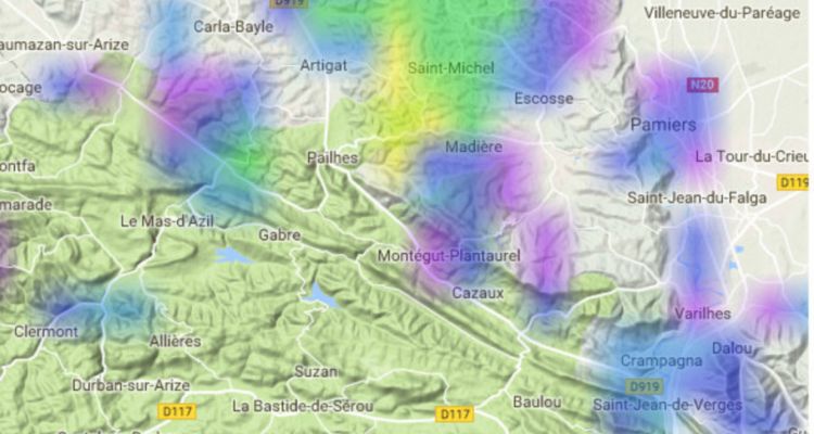 Radar des précipitations sur le secteur amont du bassin de la Lèze (source : meteo60)